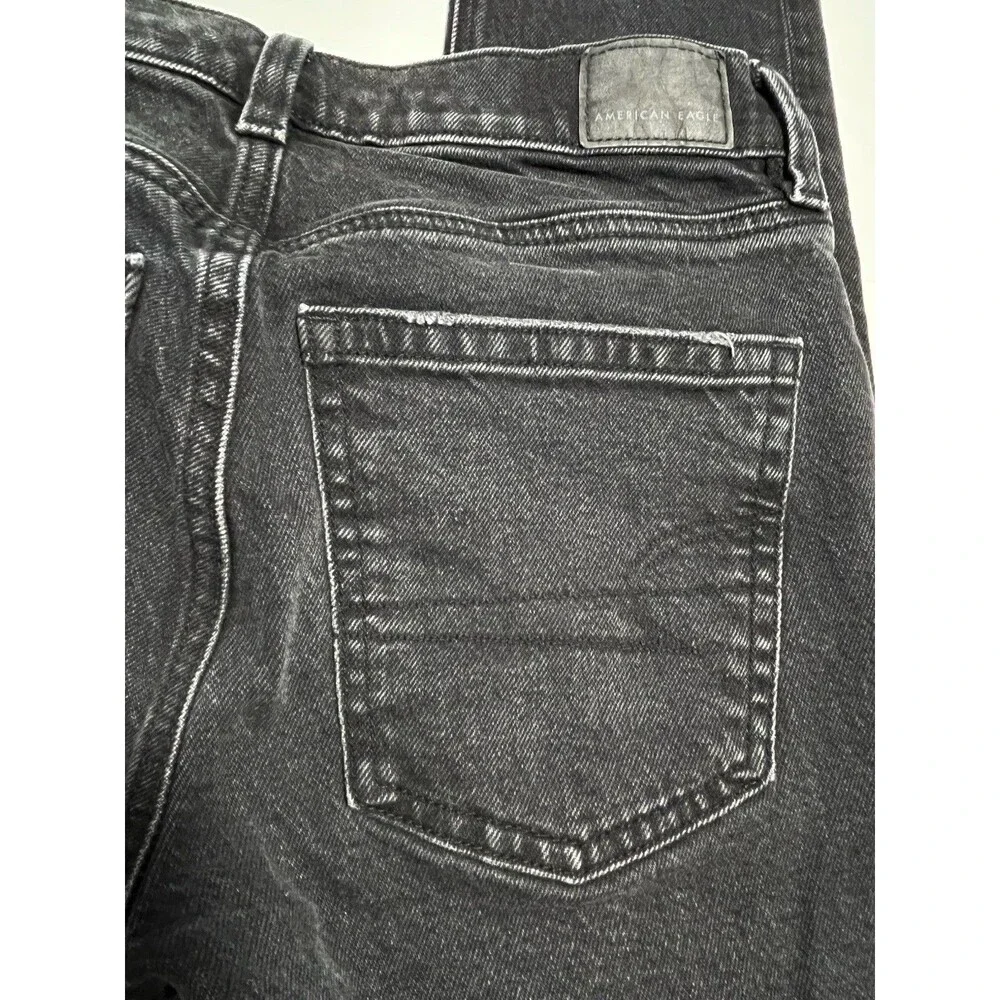 American Eagle Women's Mom Jeans Size 2 Long 90’s Skinny Light Distressing Black